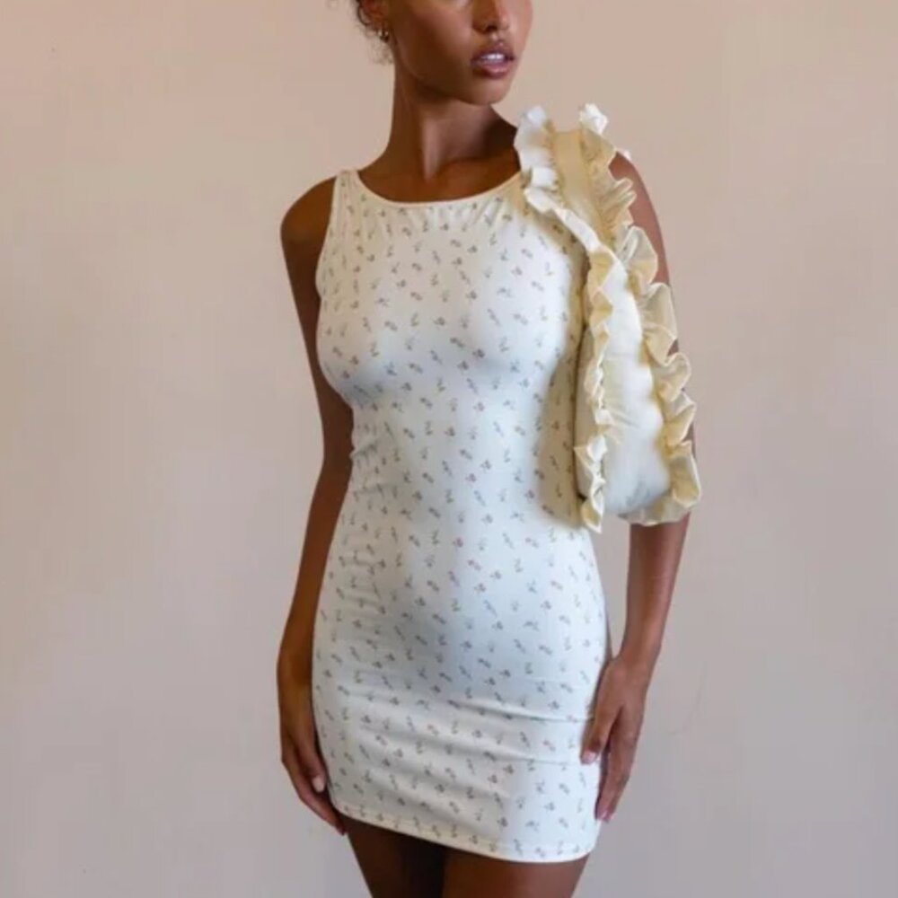 My Mum Made It Dress floral bodycon mini womens Cream (small)
